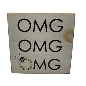 Rustic Marlin OMG Engagement Ring Wood Block Sign Wedding Decor White 4x4‎ G72Q